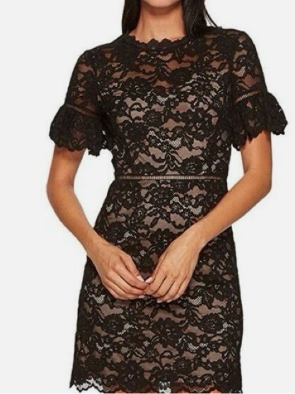 Rebecca Taylor Black Lace Mini Dress with Nude Lining